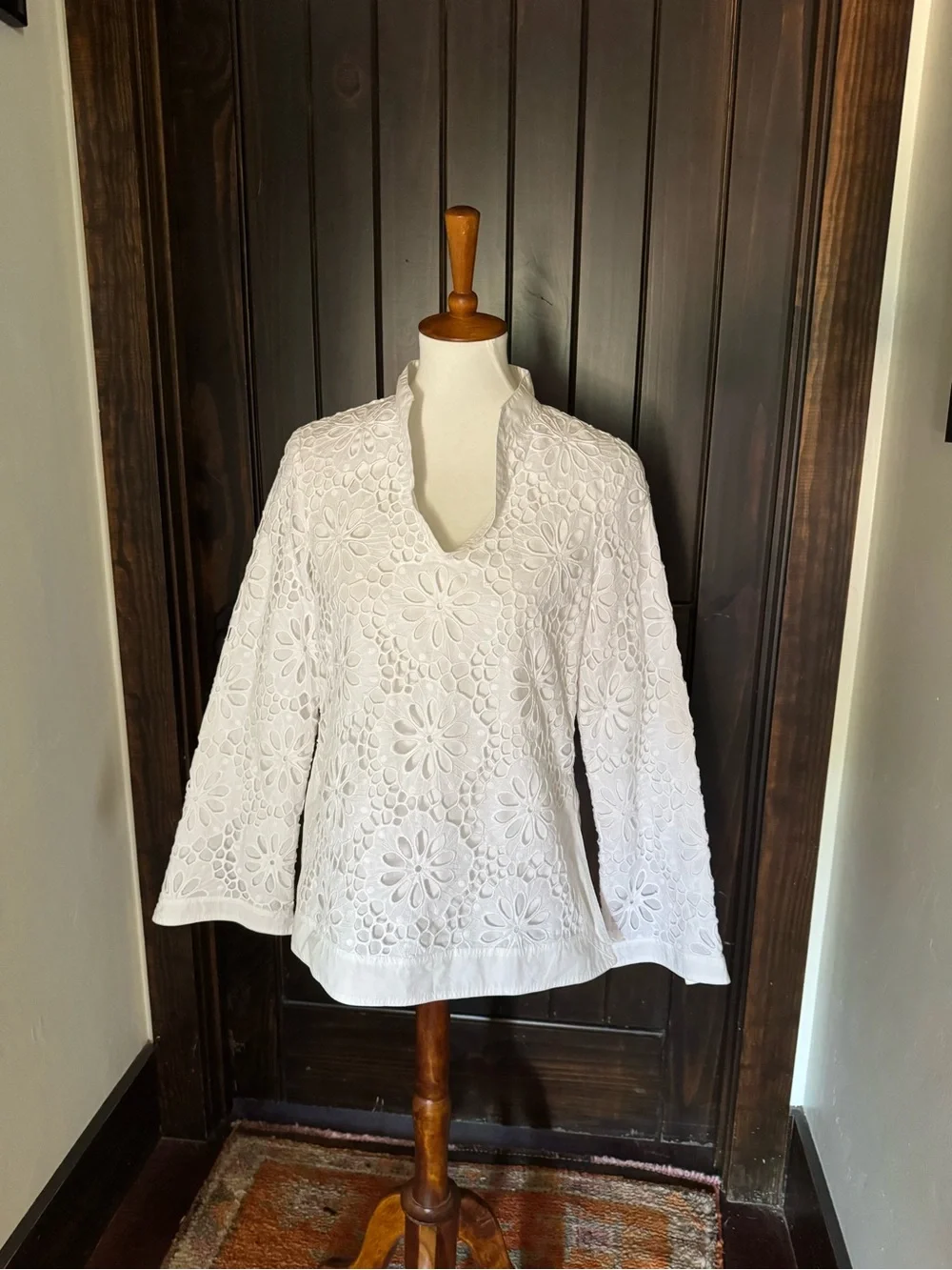 Tory Burch White Floral Eyelet Tunic Top